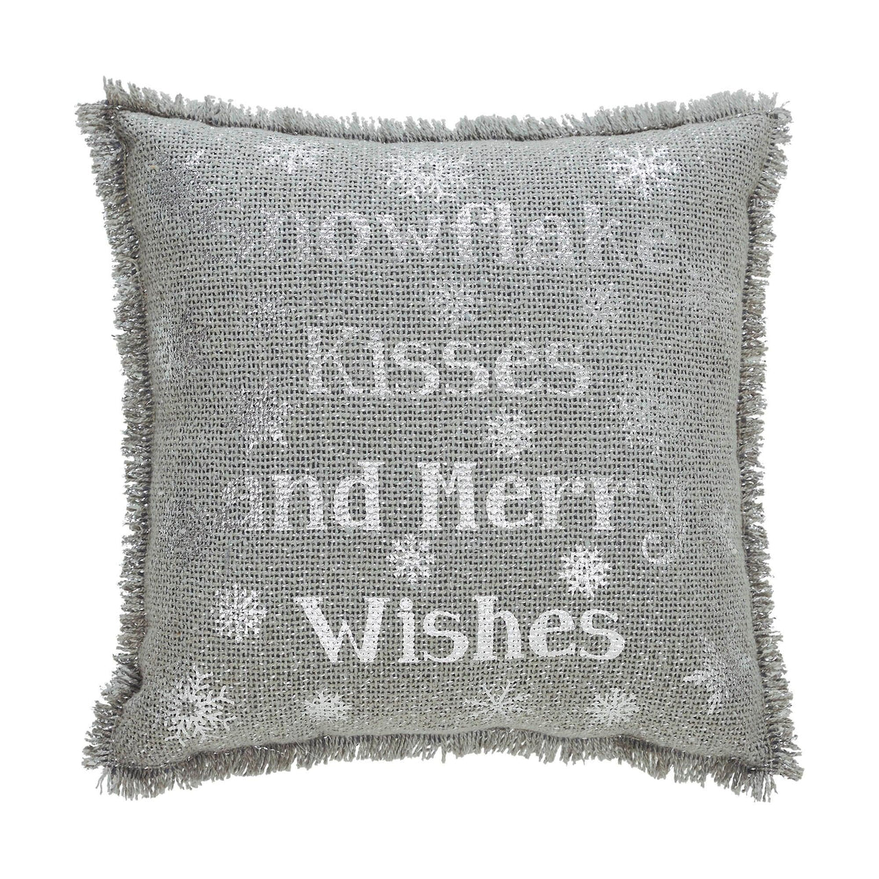 Yuletide Burlap Dove Grey Snowflake Kisses Pillow 12x12 - The Fox Decor