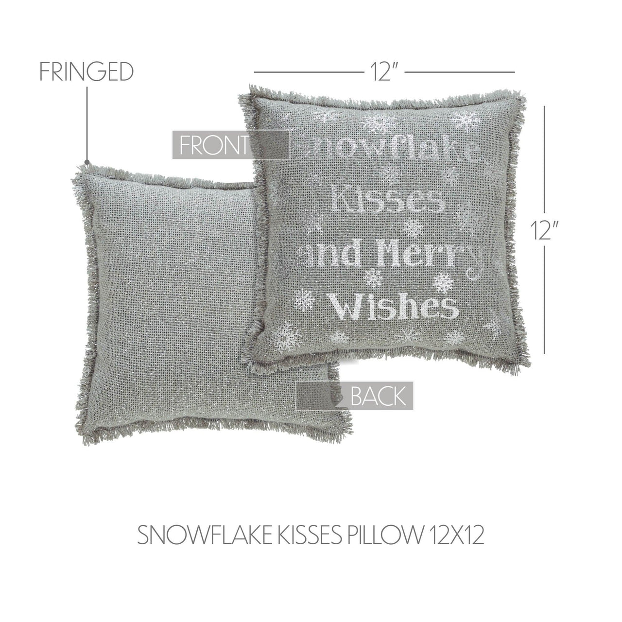 Yuletide Burlap Dove Grey Snowflake Kisses Pillow 12x12 - The Fox Decor