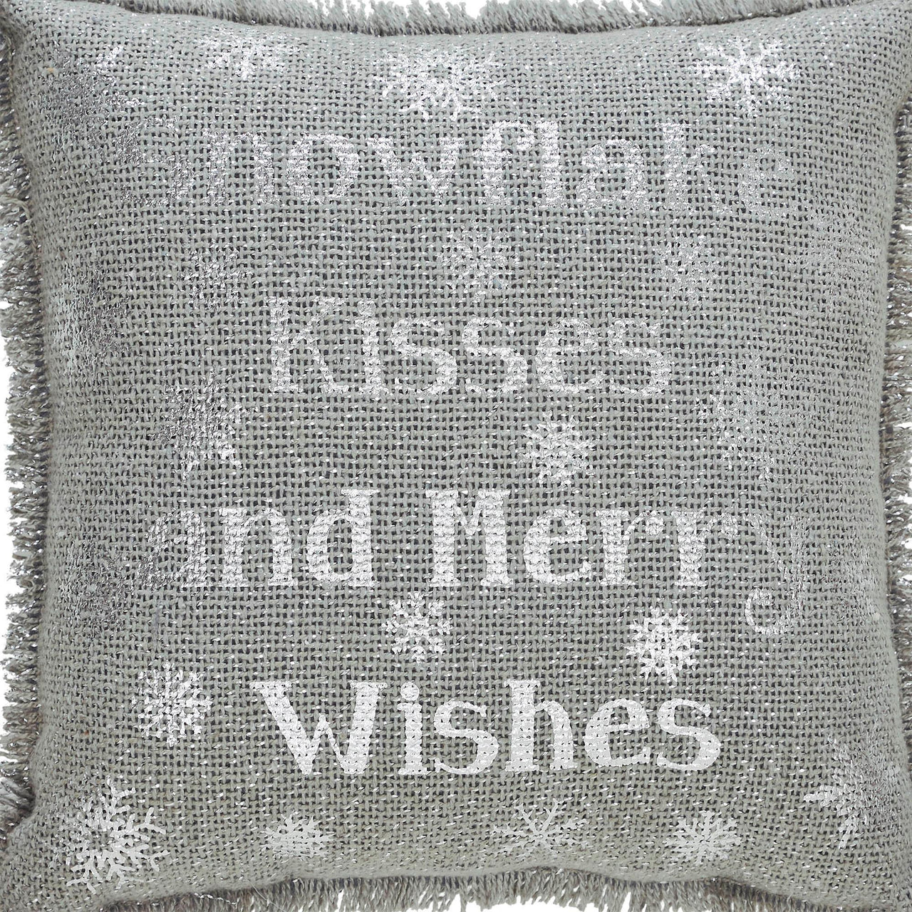 Yuletide Burlap Dove Grey Snowflake Kisses Pillow 12x12 - The Fox Decor