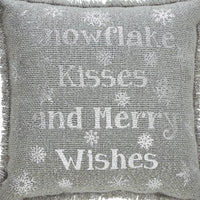 Yuletide Burlap Dove Grey Snowflake Kisses Pillow 12x12 - The Fox Decor
