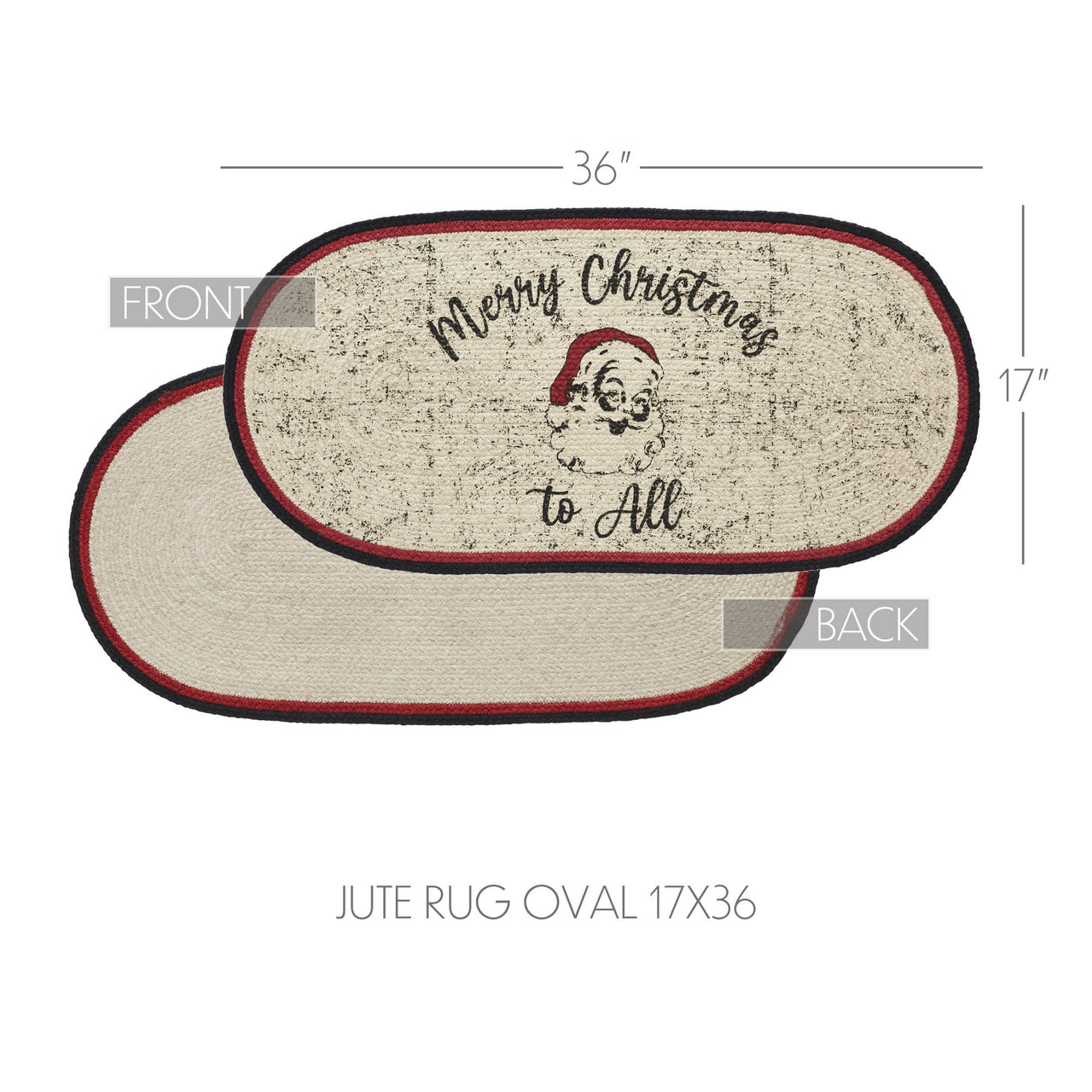 Jolly Ole Santa Jute Braided Rug Oval 17"x36" VHC Brands - The Fox Decor