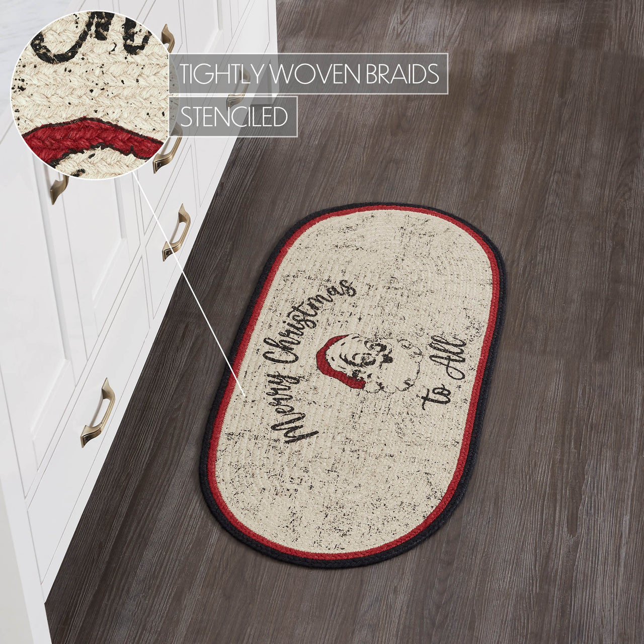 Jolly Ole Santa Jute Braided Rug Oval 17"x36" VHC Brands - The Fox Decor