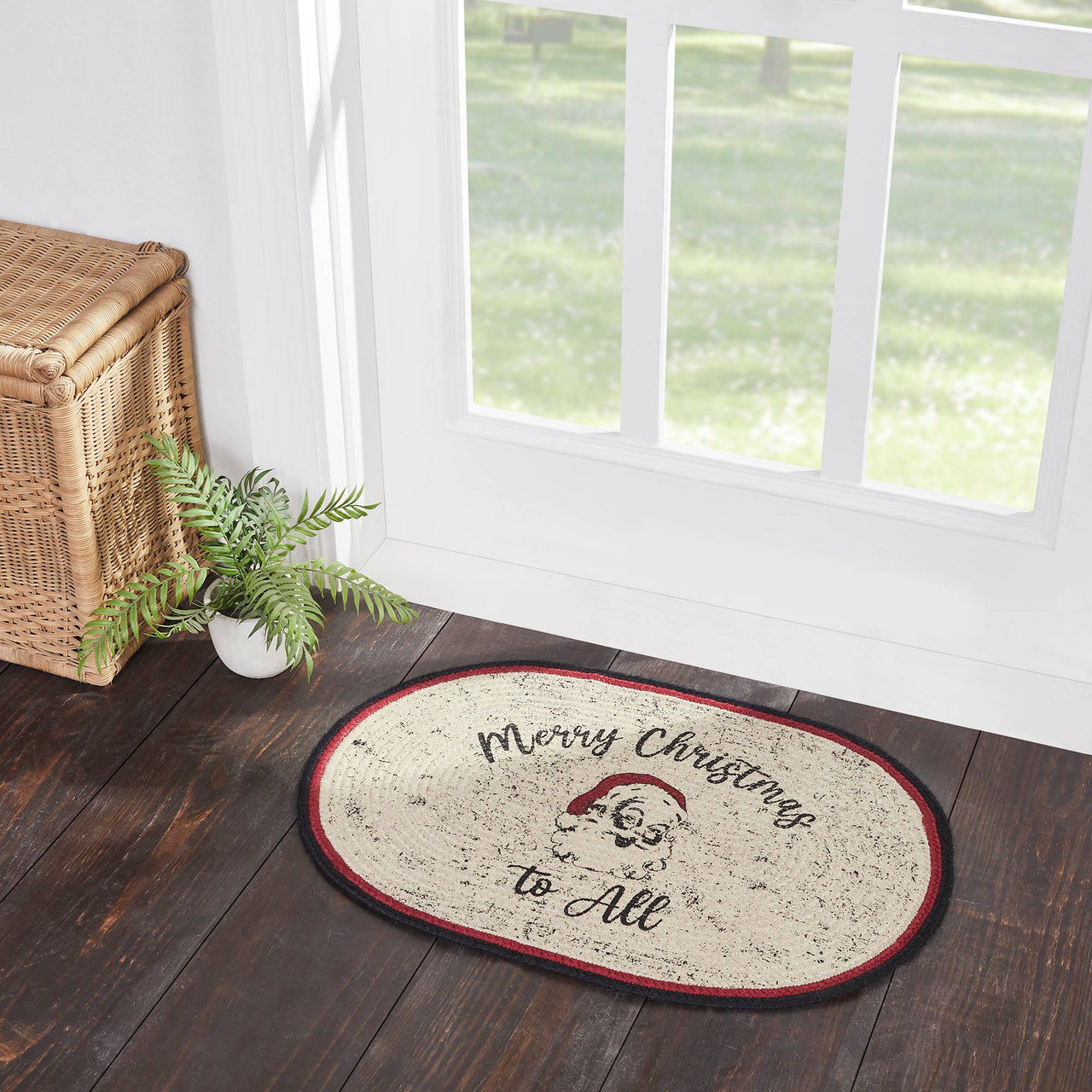 Jolly Ole Santa Jute Braided Rug Oval 20"x30" VHC Brands - The Fox Decor