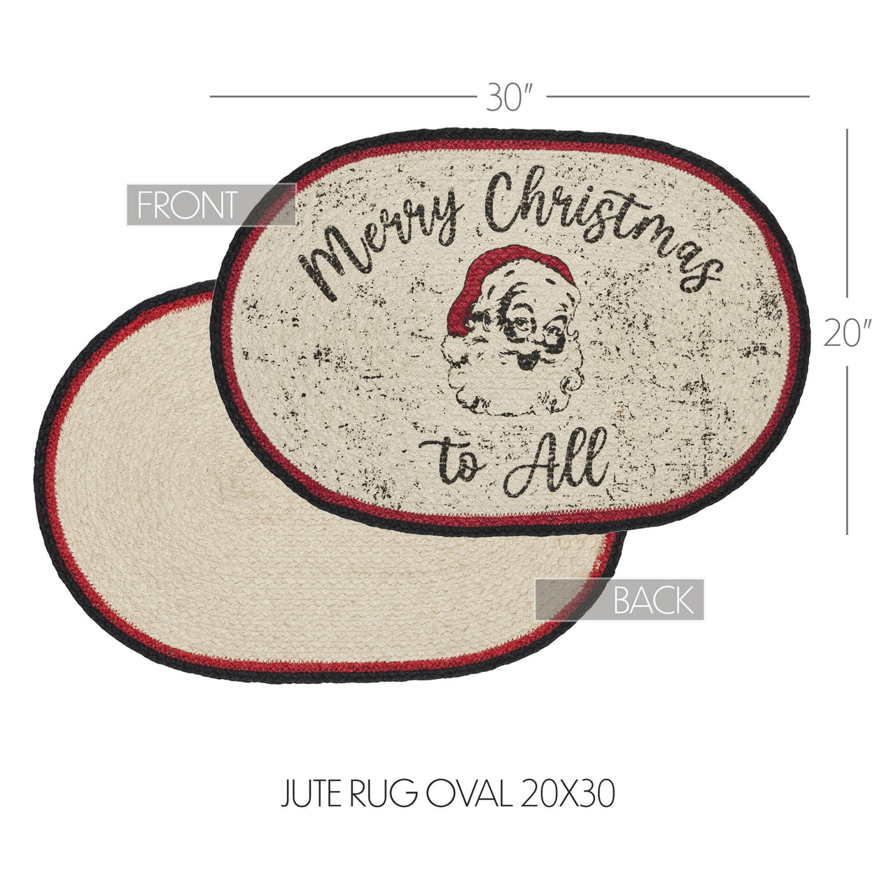 Jolly Ole Santa Jute Braided Rug Oval 20"x30" VHC Brands - The Fox Decor