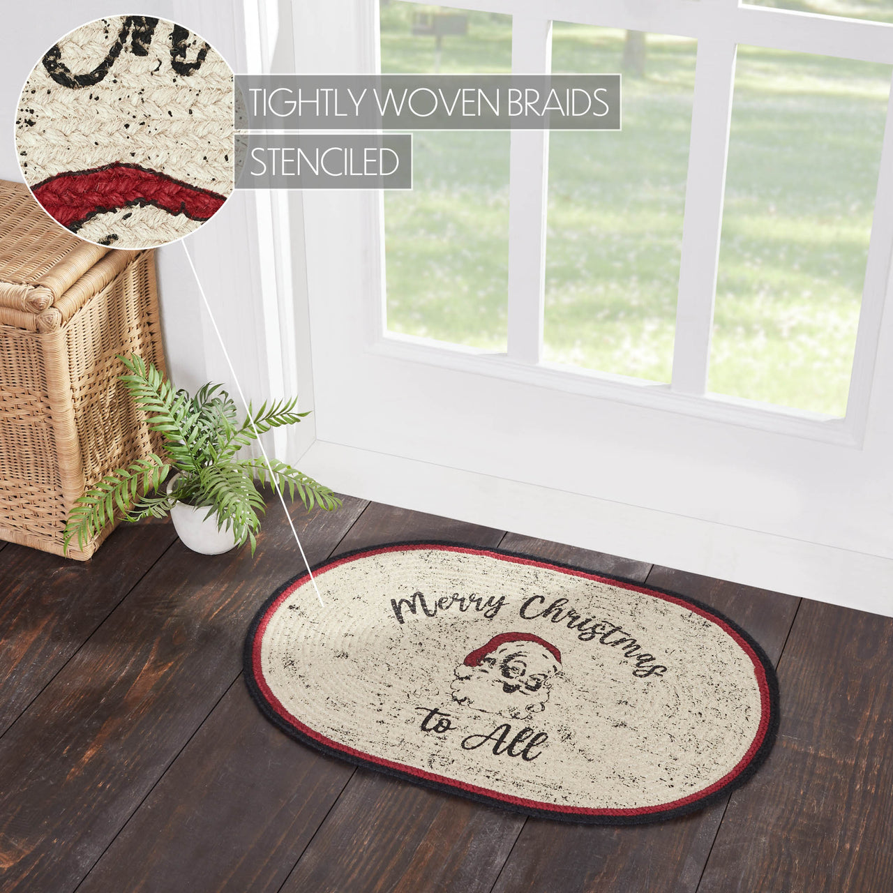 Jolly Ole Santa Jute Braided Rug Oval 20"x30" VHC Brands - The Fox Decor