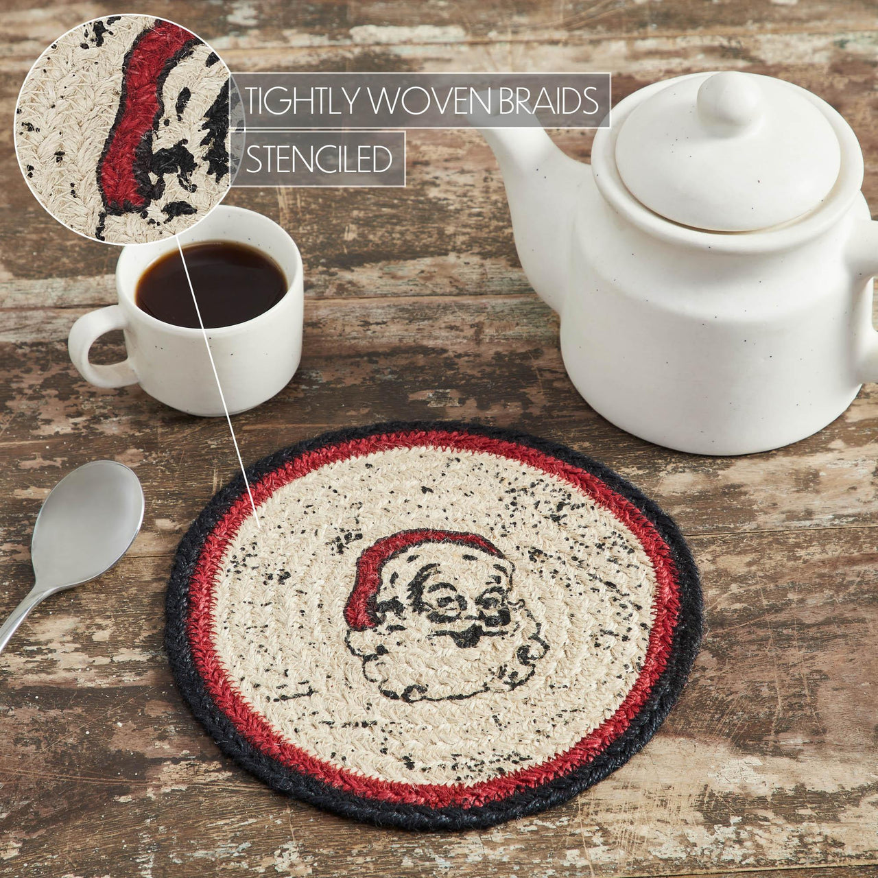 Jolly Ole Santa Jute Trivet 8 inch Diameter VHC Brands