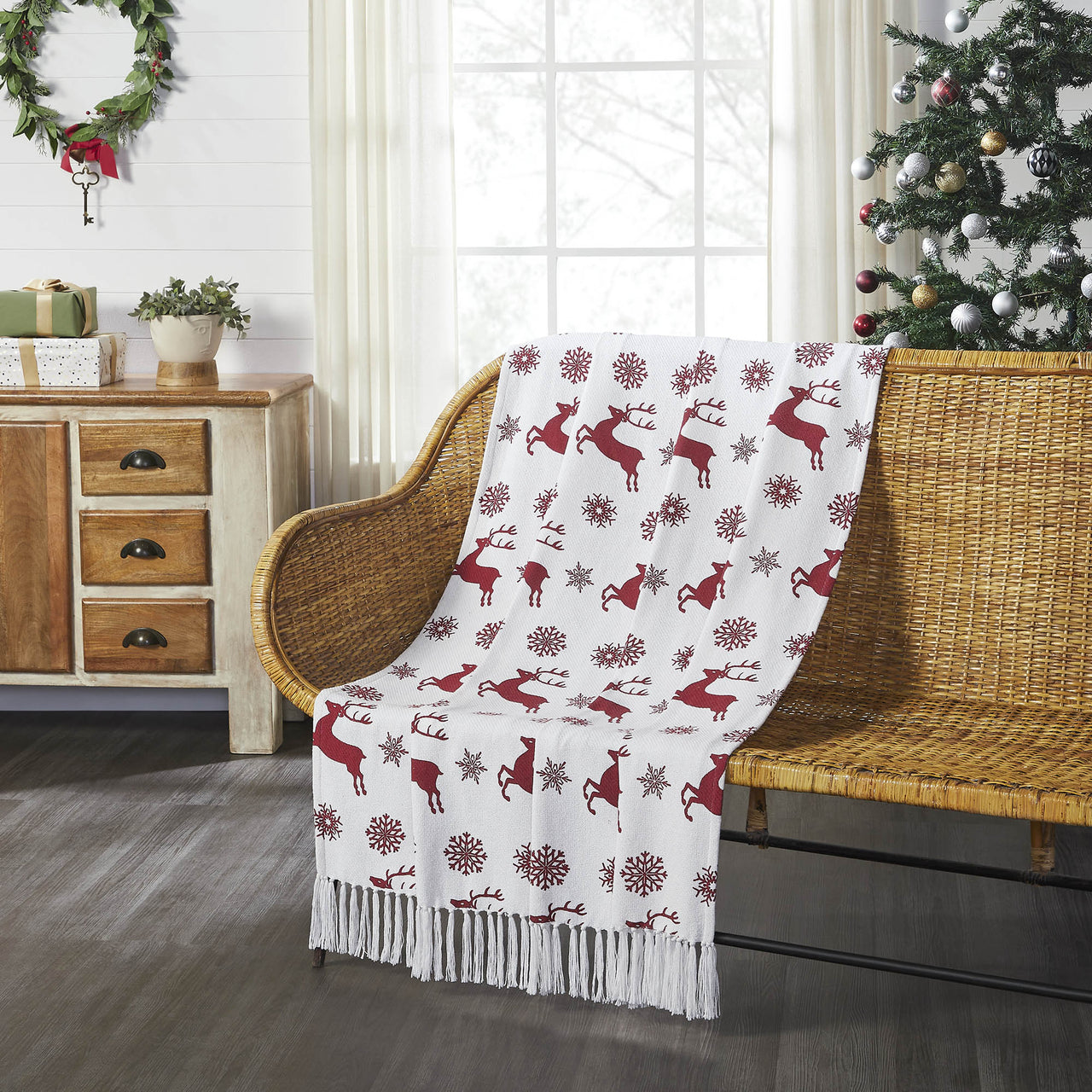 Scandia Snowflake Red White Woven Throw 50"x60" VHC Brands