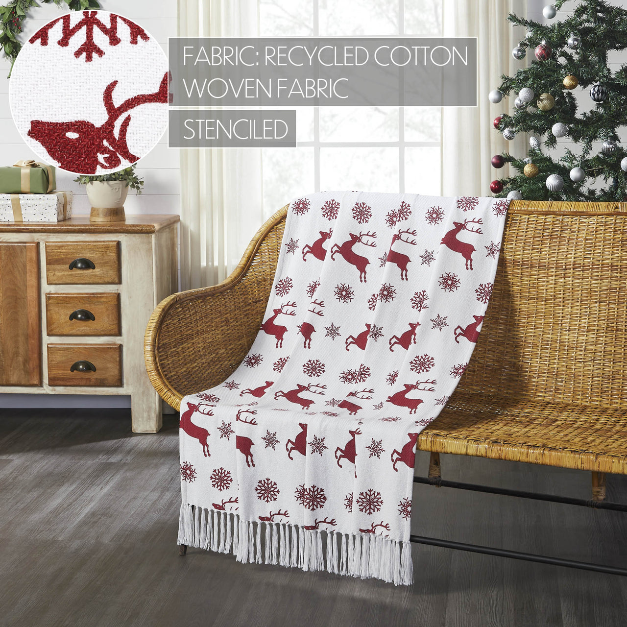 Scandia Snowflake Red White Woven Throw 50"x60" VHC Brands