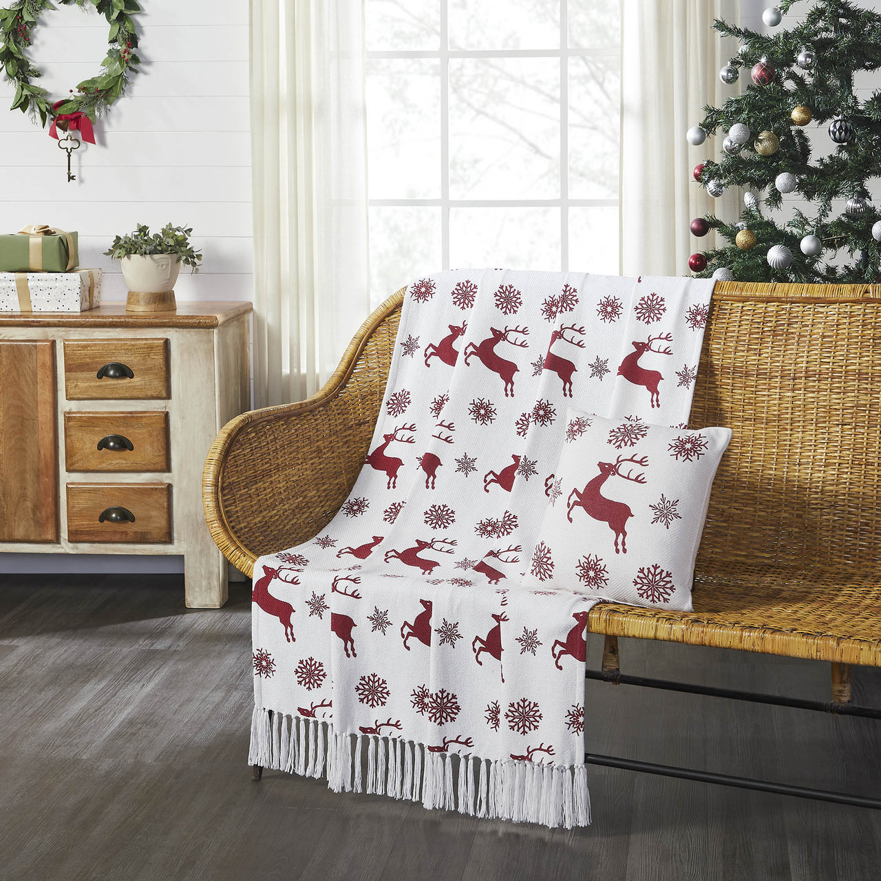 Scandia Snowflake Red White Woven Throw 50"x60" VHC Brands - The Fox Decor