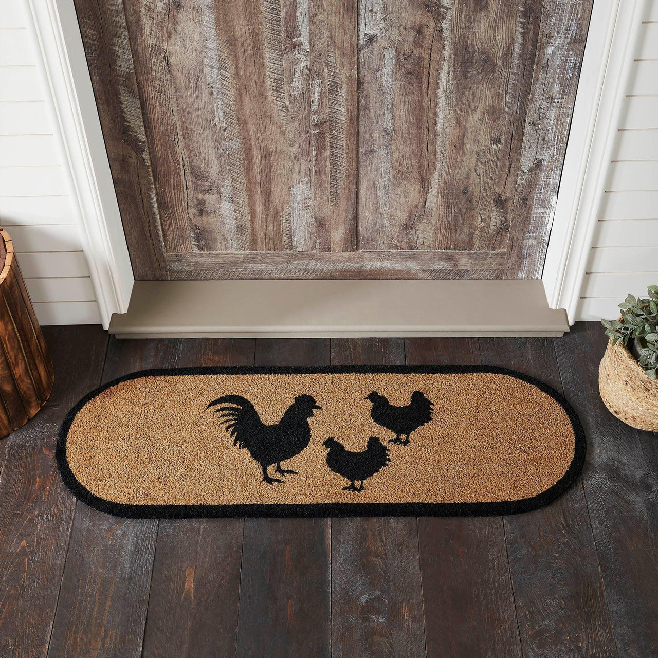 Down Home Rooster & Hens Coir Rug Oval 17x48 - The Fox Decor