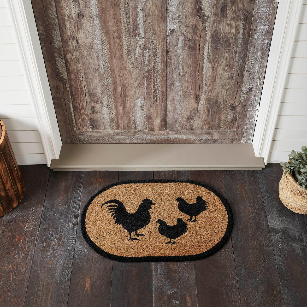 Down Home Rooster & Hens Coir Rug Oval 20x30 - The Fox Decor