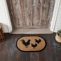 Down Home Rooster & Hens Coir Rug Oval 20x30 - The Fox Decor
