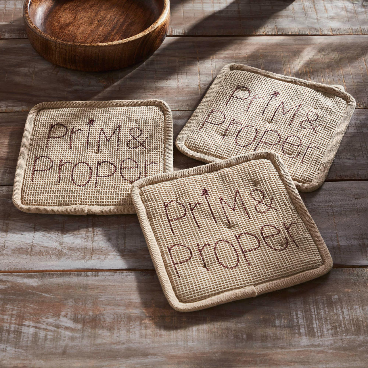 Connell Prim & Proper Pot Holder Set of 3 8x8 - The Fox Decor