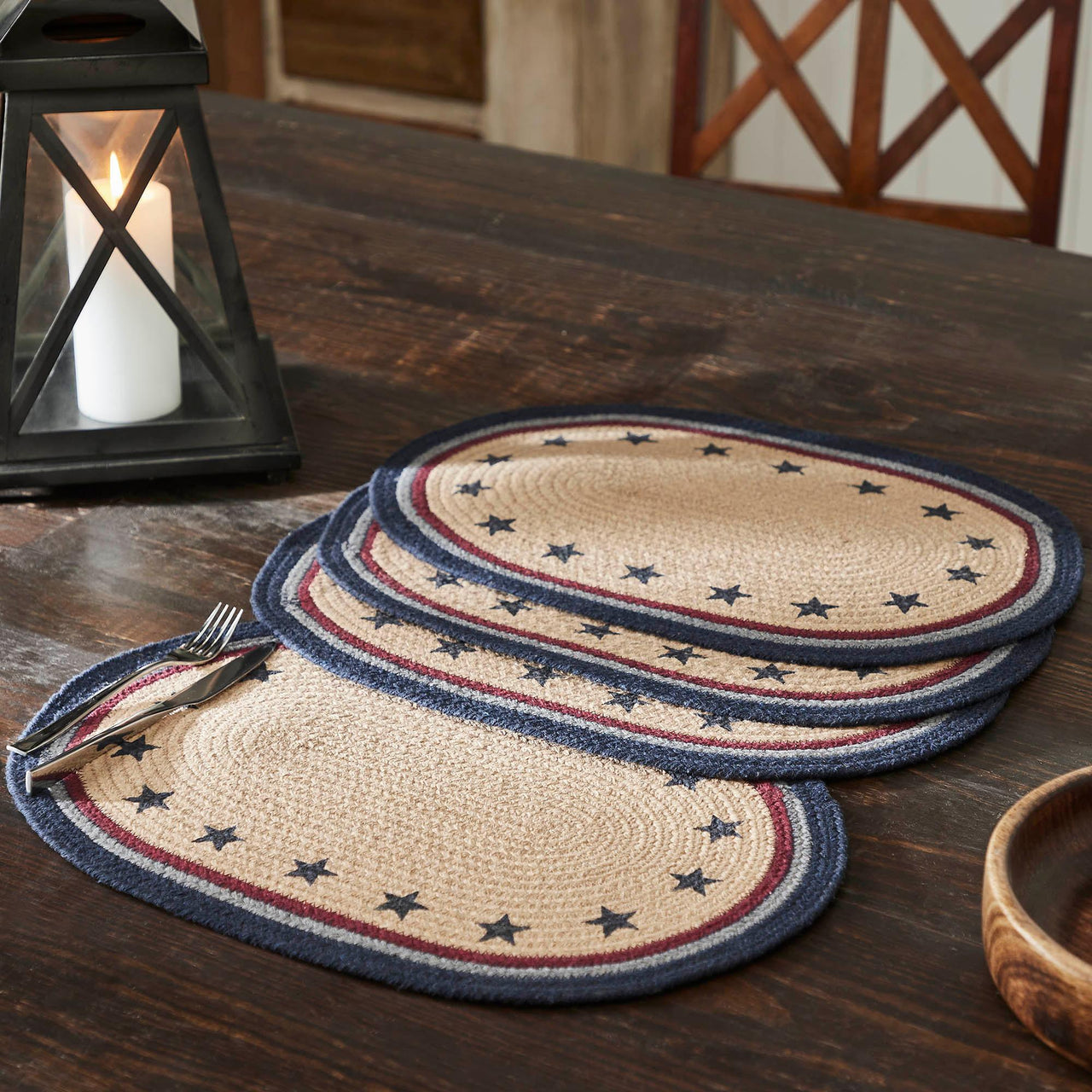 My Country Oval Placemat Stencil Stars Set of 4 13x19 - The Fox Decor