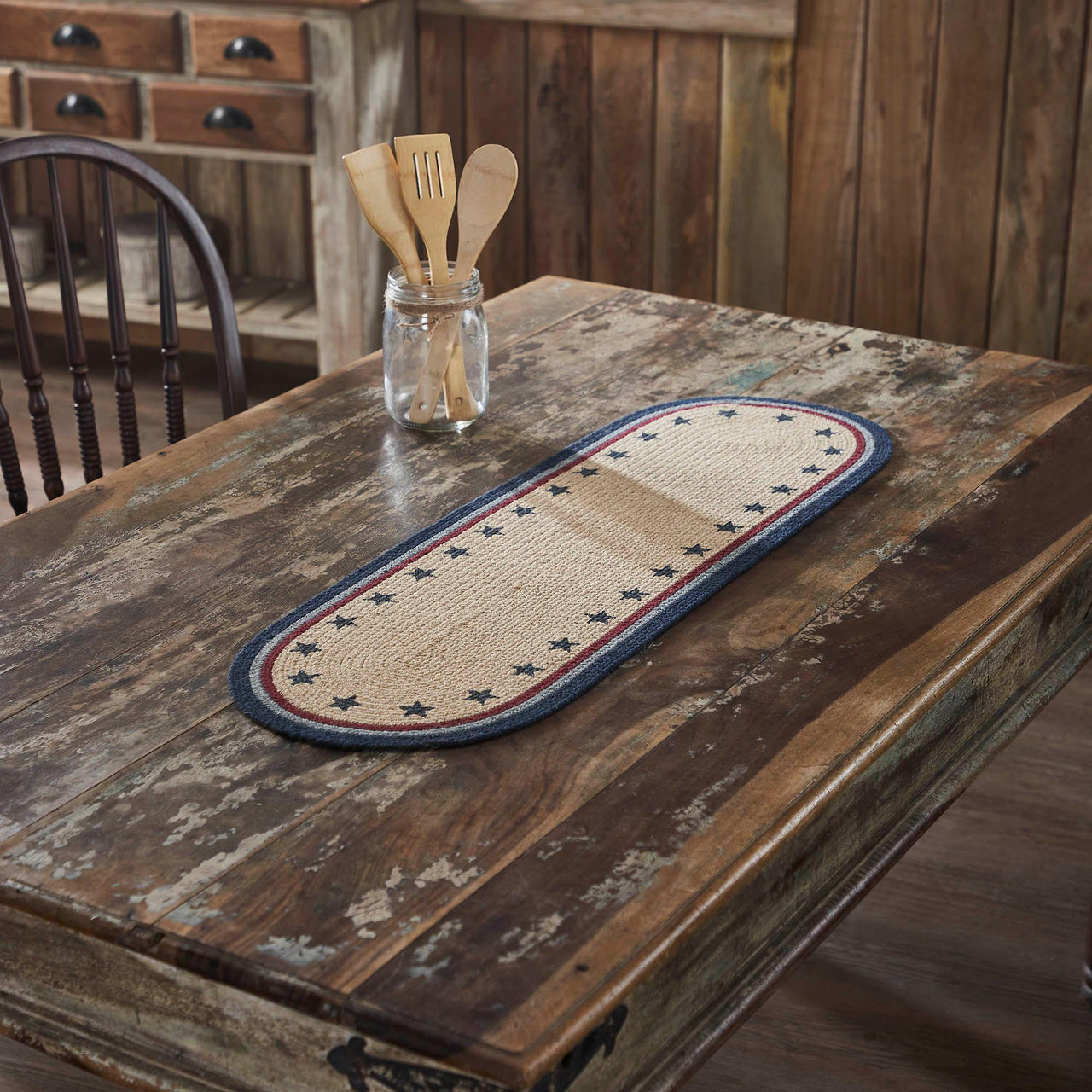 My Country Oval Runner Stencil Stars 12x36 - The Fox Decor
