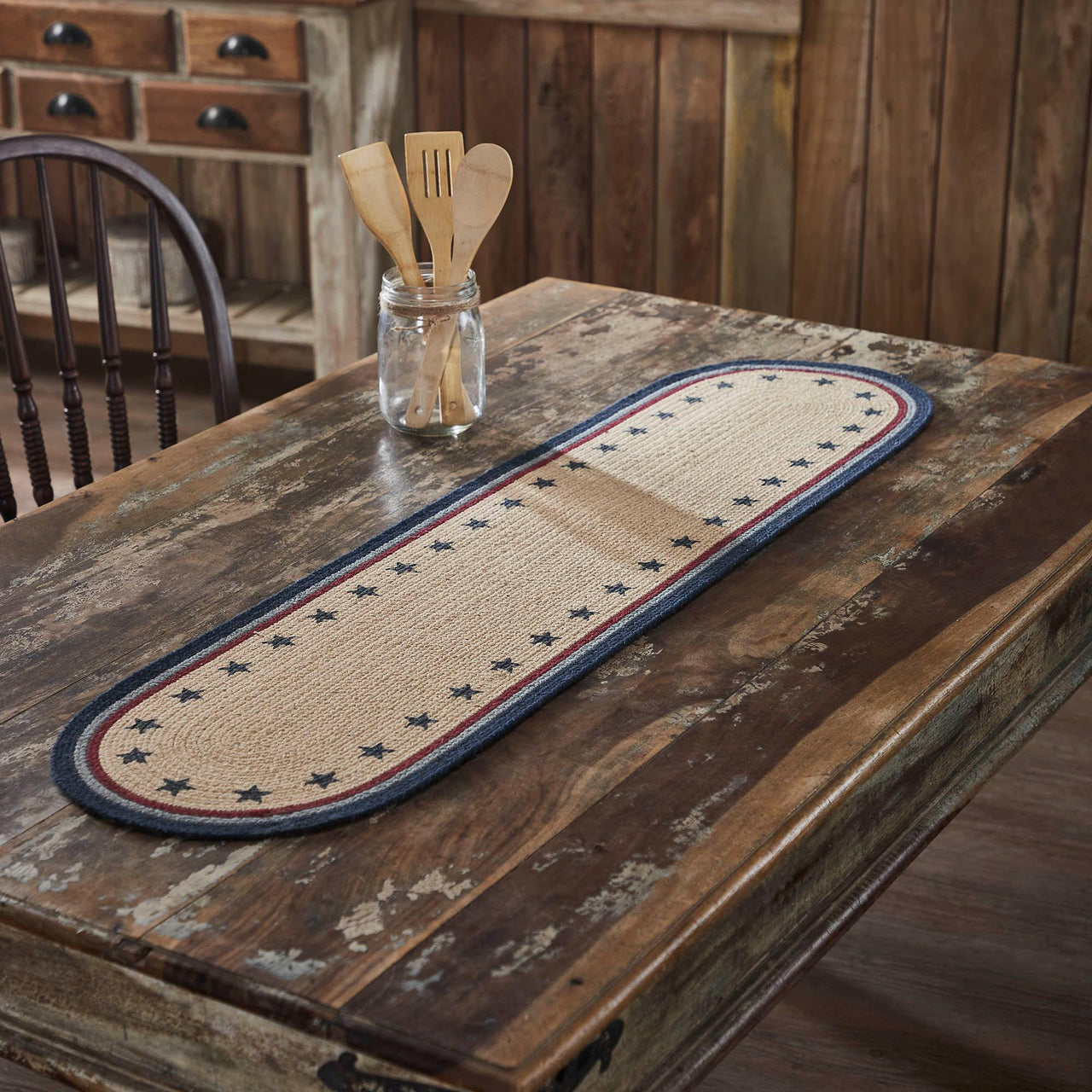 My Country Oval Runner Stencil Stars 12x48 - The Fox Decor