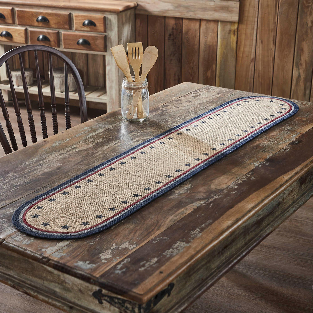 My Country Oval Runner Stencil Stars 12x60 - The Fox Decor