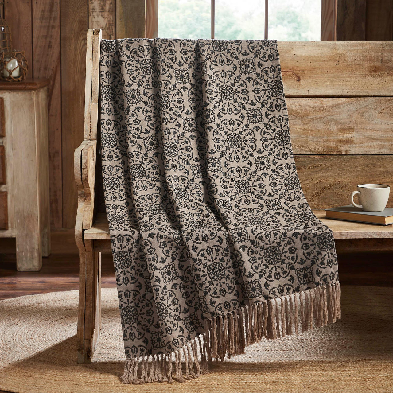 Custom House Black Tan Jacquard Woven Throw 50x60 - The Fox Decor