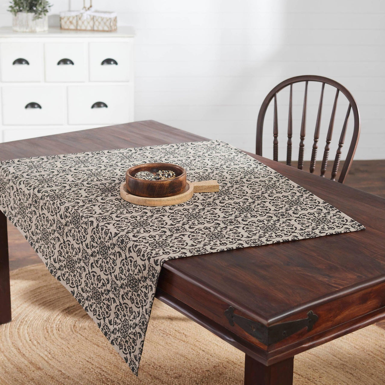 Custom House Black Tan Jacquard Table Topper 42x42 - The Fox Decor
