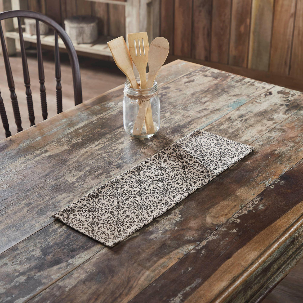 Custom House Black Tan Jacquard Runner 8x24 - The Fox Decor