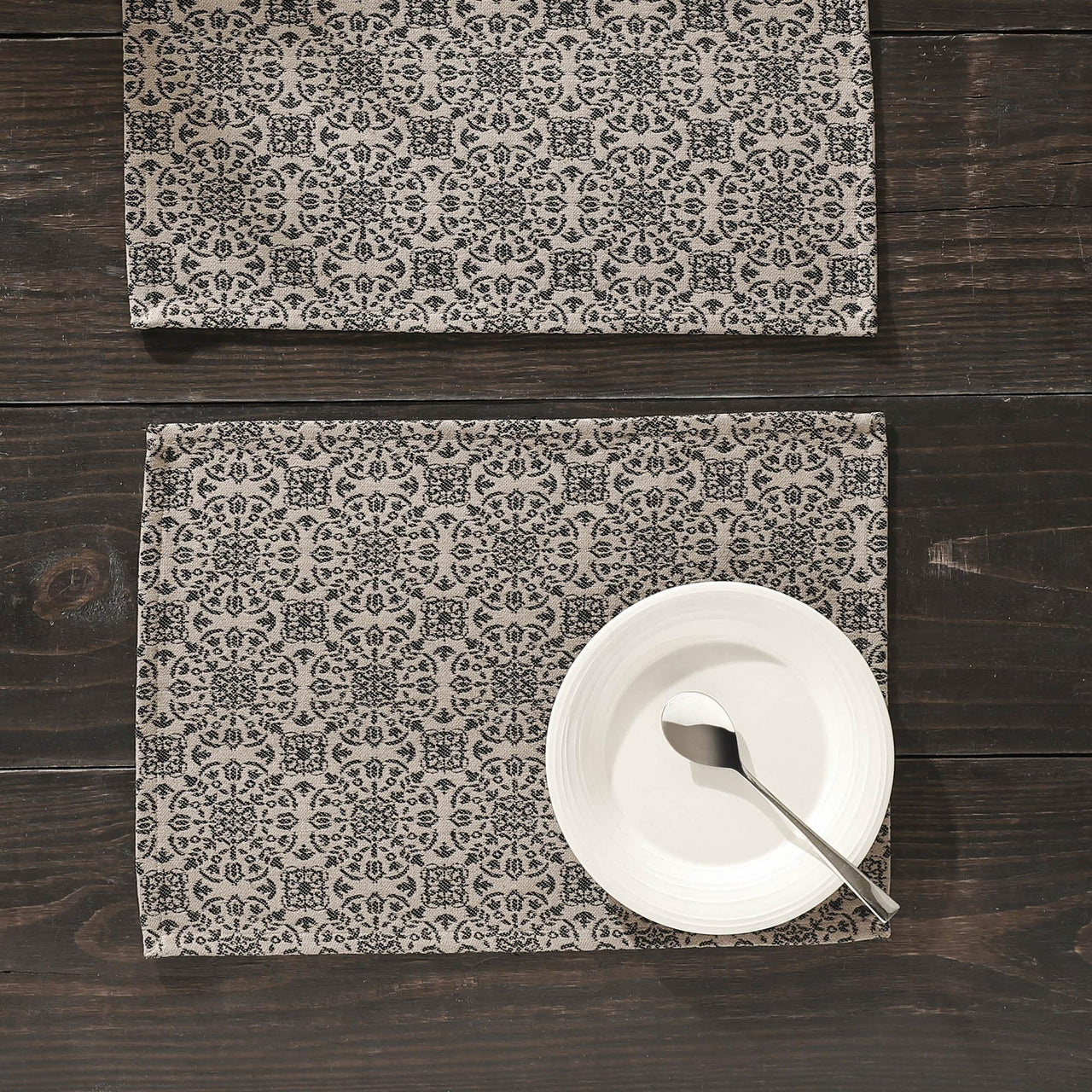 Custom House Black Tan Jacquard Placemat Set of 2 13x19 - The Fox Decor