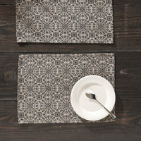 Custom House Black Tan Jacquard Placemat Set of 2 13x19 - The Fox Decor
