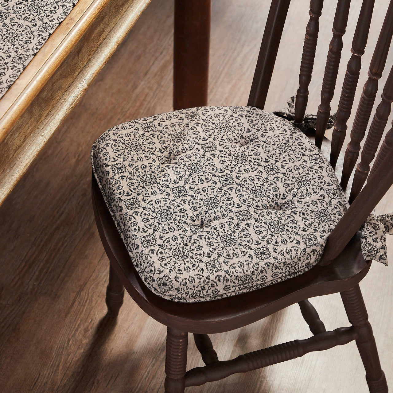 Custom House Black Tan Jacquard Chair Pad 16.5x18 - The Fox Decor