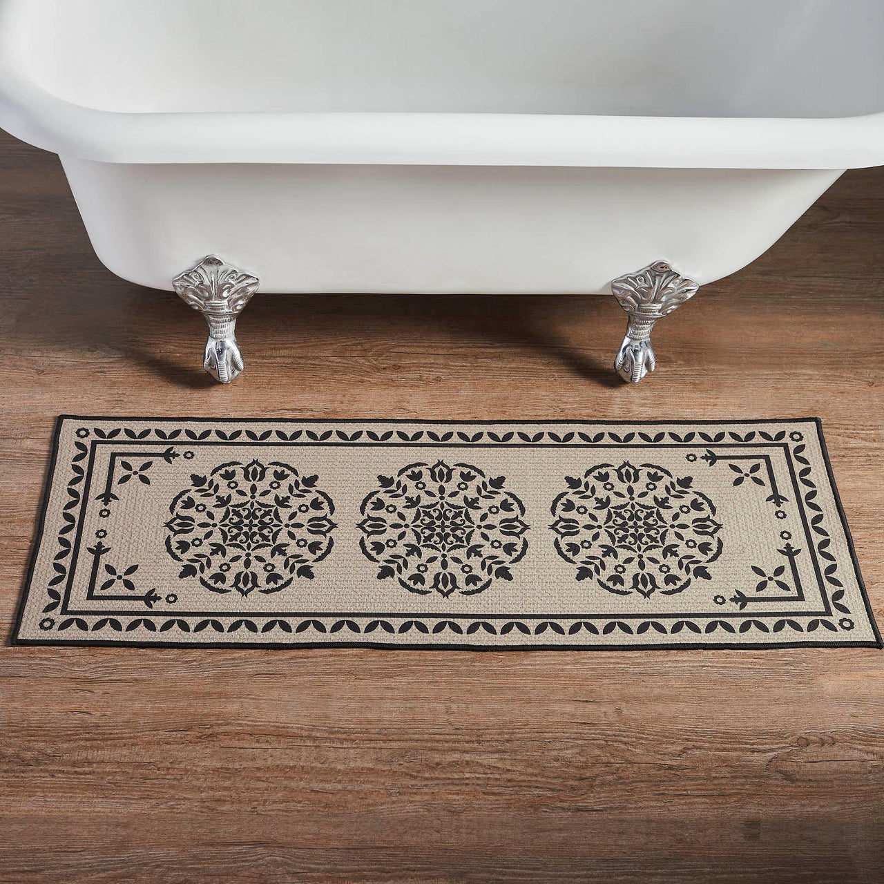 Custom House Black Tan Jacquard Polyester Bathmat 17x48 - The Fox Decor