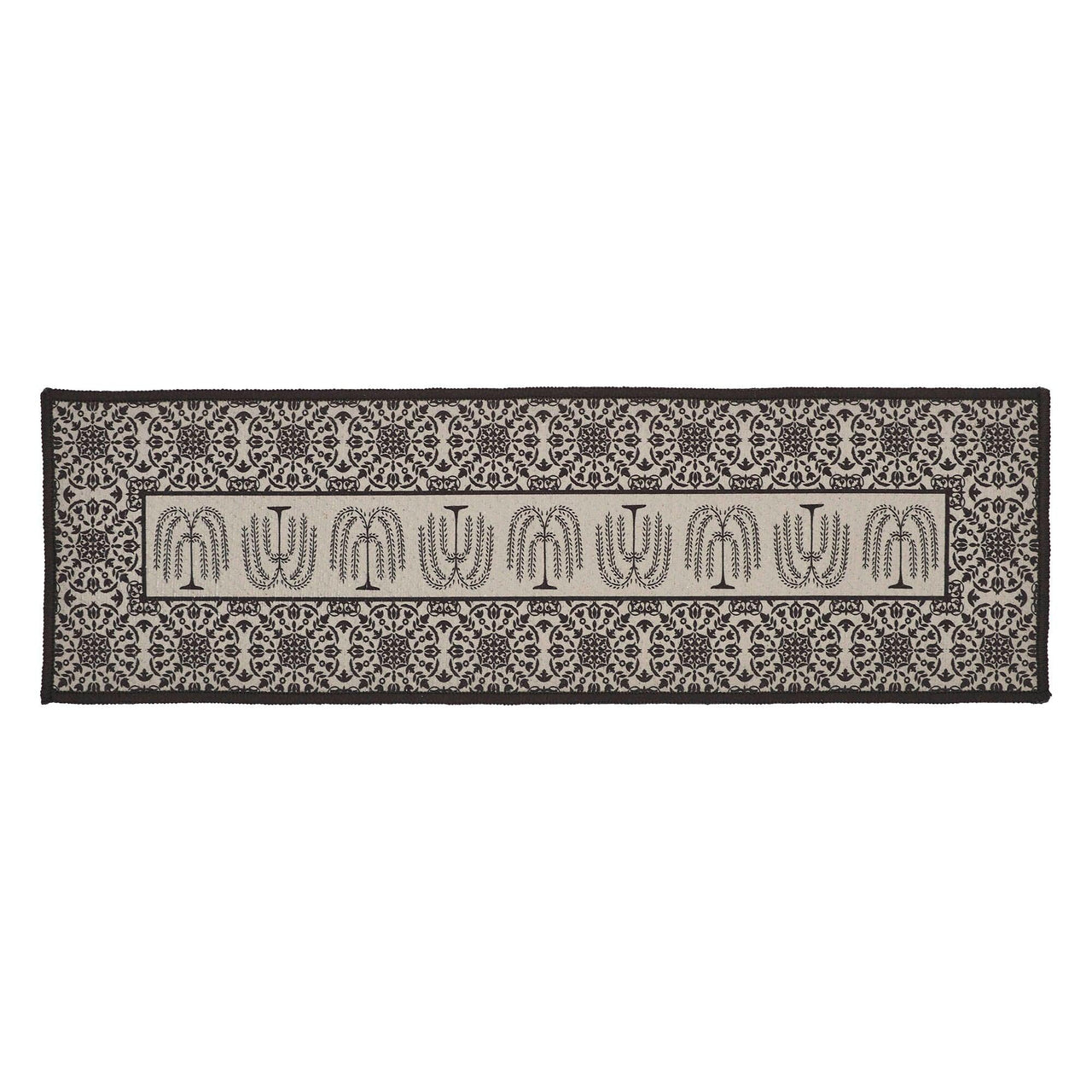 Custom House Black Tan Jacquard Polyester Stair Tread Rect Latex 8.5x27 - The Fox Decor