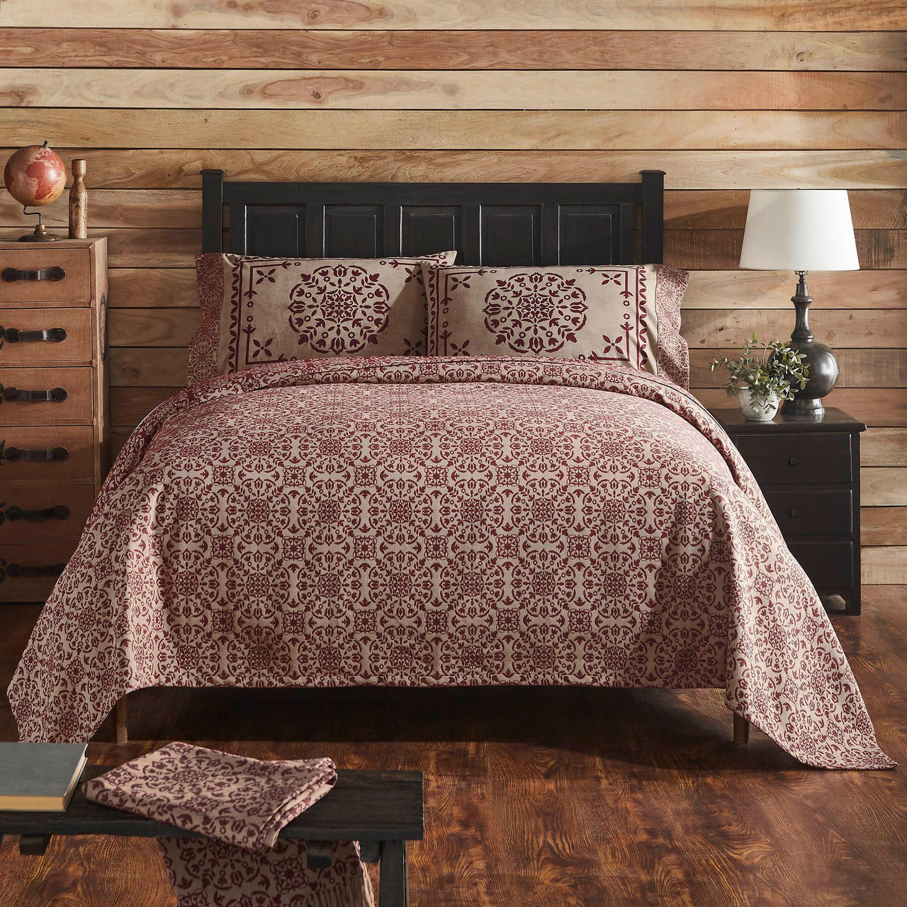 Custom House Burgundy Tan Jacquard Queen Coverlet 94Wx94L - The Fox Decor