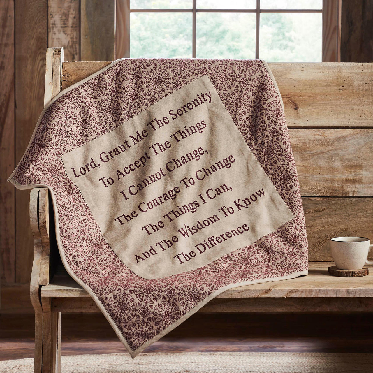 Custom House Burgundy Tan Jacquard Quilted Lap Throw 34Wx34L - The Fox Decor