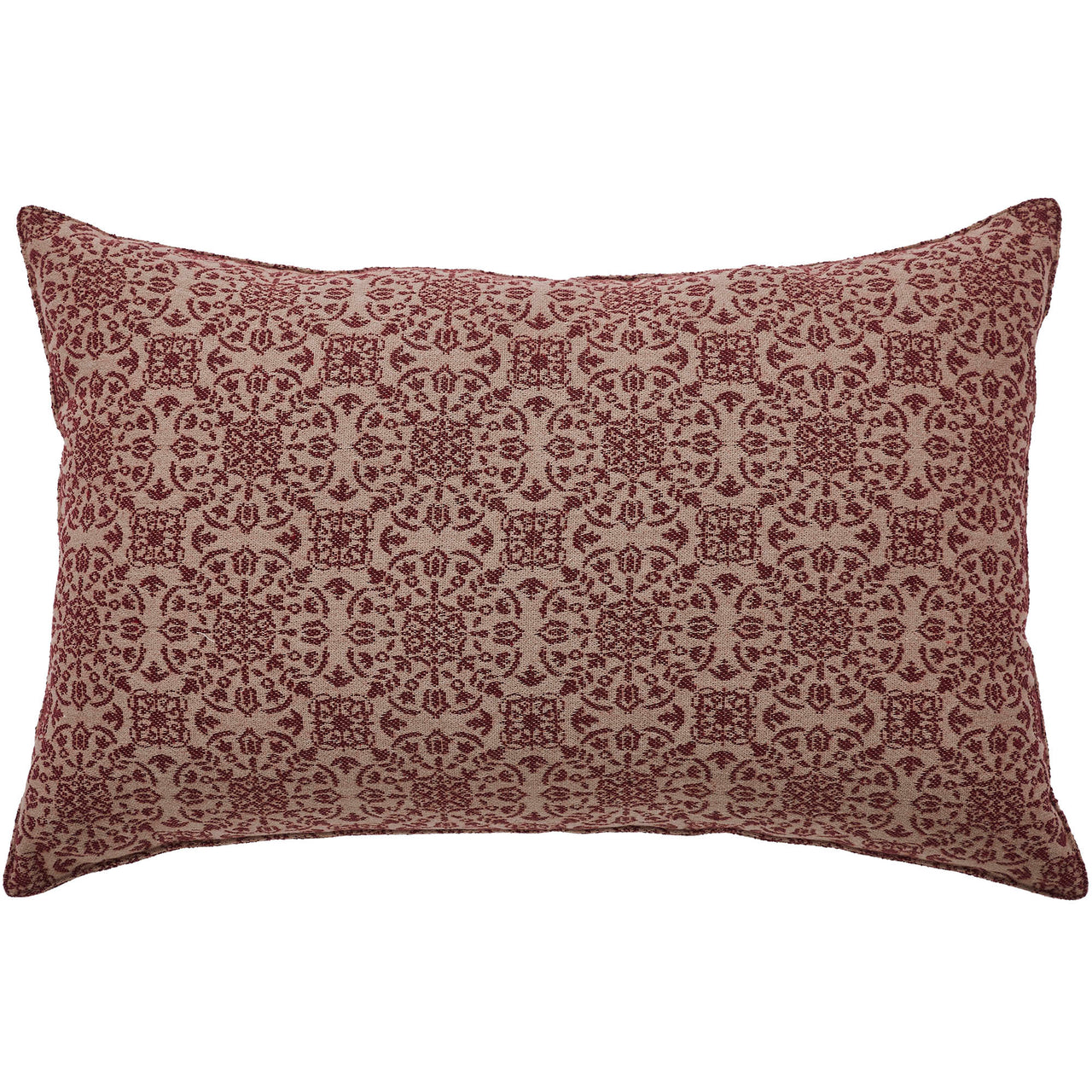 Custom House Burgundy Tan Jacquard Pillow 14"x22" VHC Brands - The Fox Decor