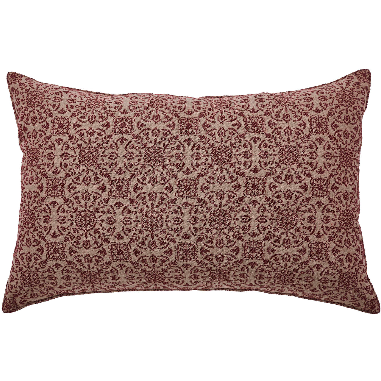 Custom House Burgundy Tan Jacquard Pillow 14"x22" VHC Brands - The Fox Decor