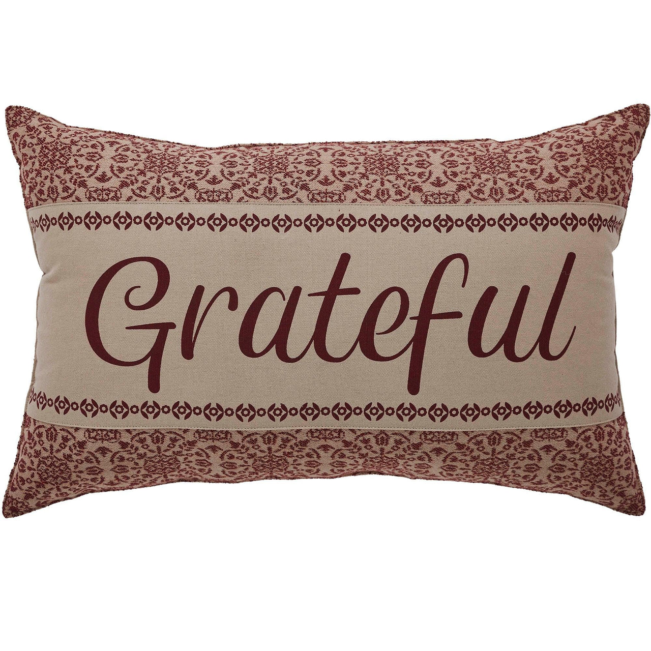 Custom House Burgundy Tan Jacquard Grateful Pillow 14x22 - The Fox Decor