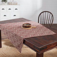 Custom House Burgundy Tan Jacquard Table Topper 42