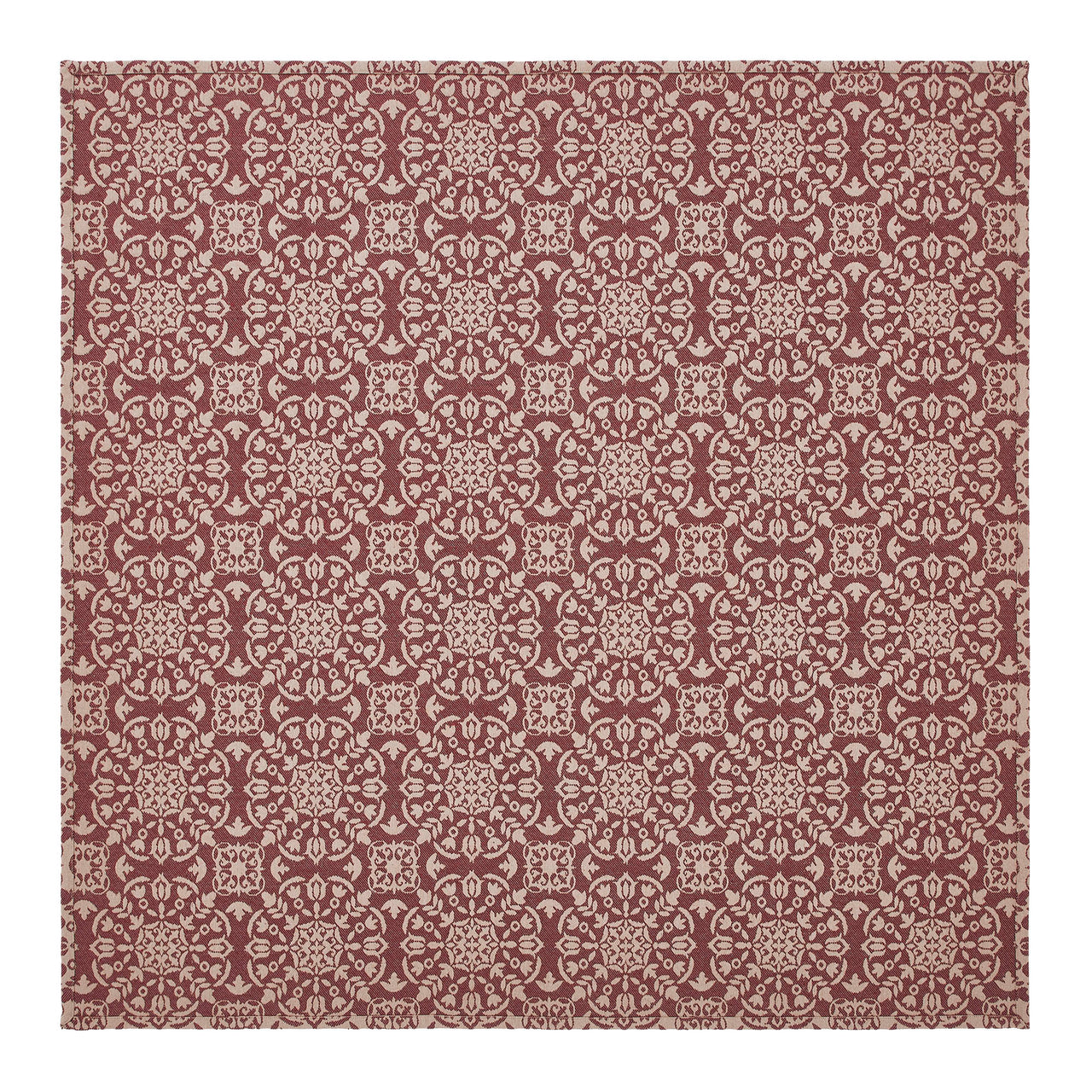 Custom House Burgundy Tan Jacquard Table Topper 42"x42" VHC Brands - The Fox Decor