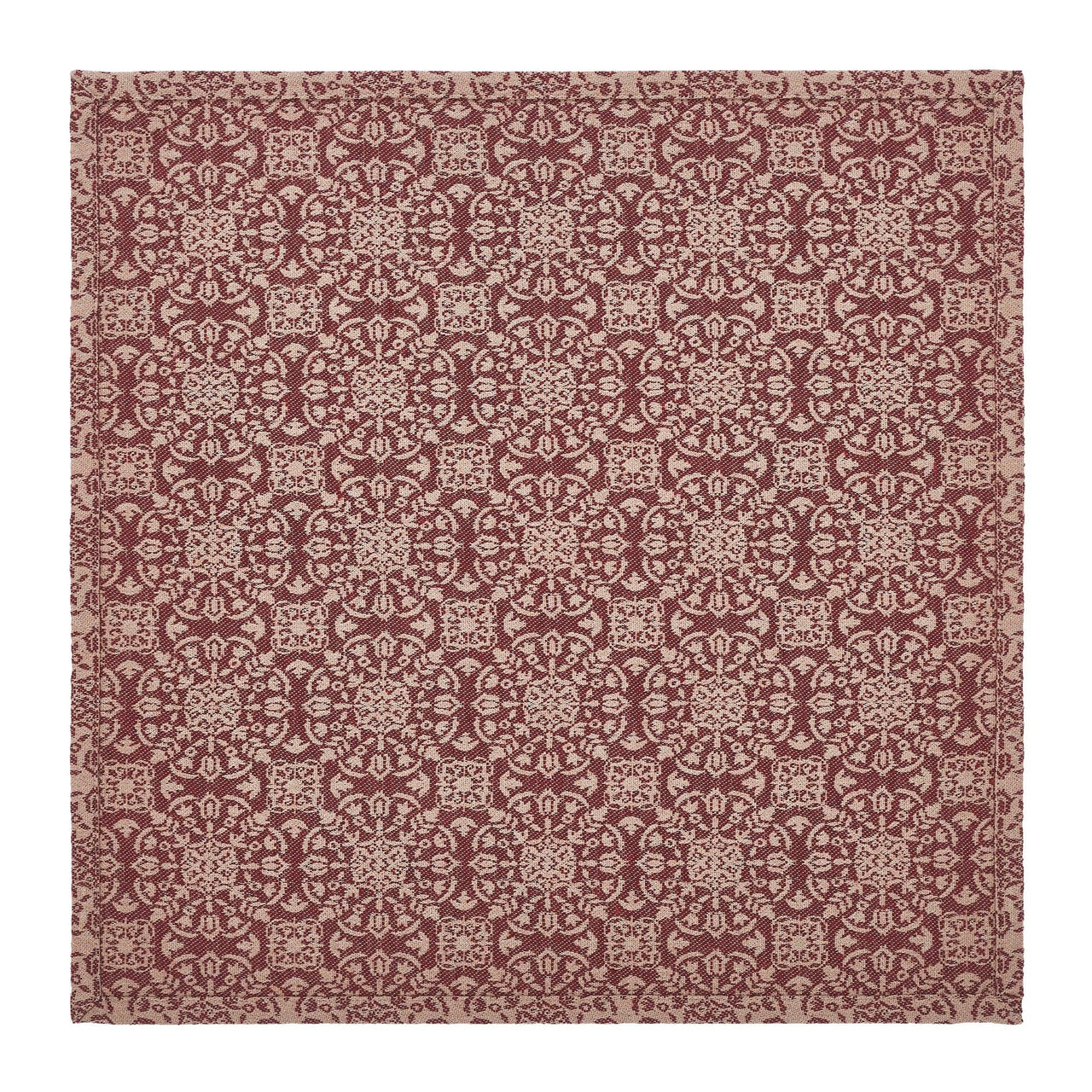 Custom House Burgundy Tan Jacquard Table Topper 20x20 - The Fox Decor
