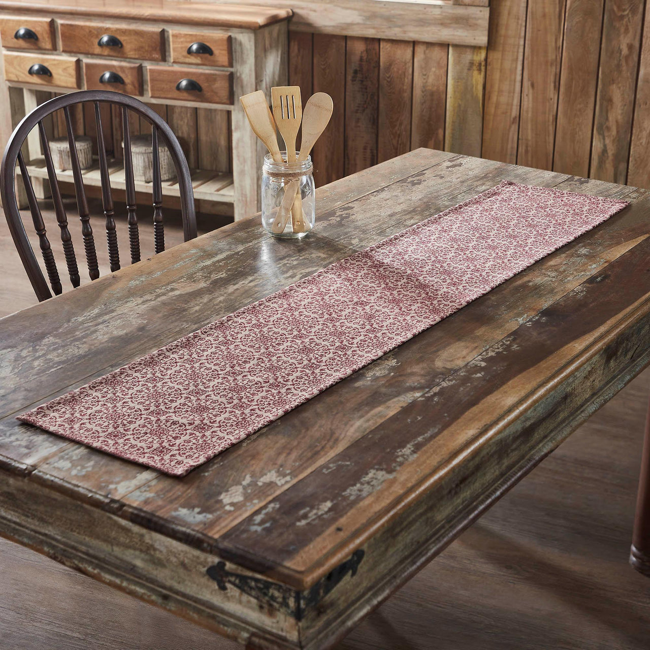 Custom House Burgundy Tan Jacquard Runner 12x60 - The Fox Decor