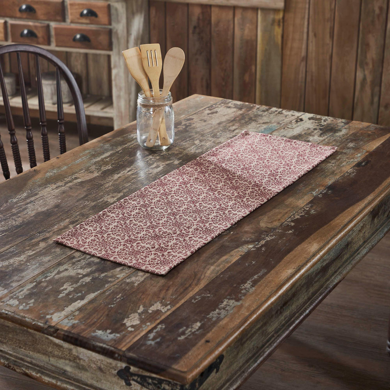 Custom House Burgundy Tan Jacquard Runner 12x36 - The Fox Decor