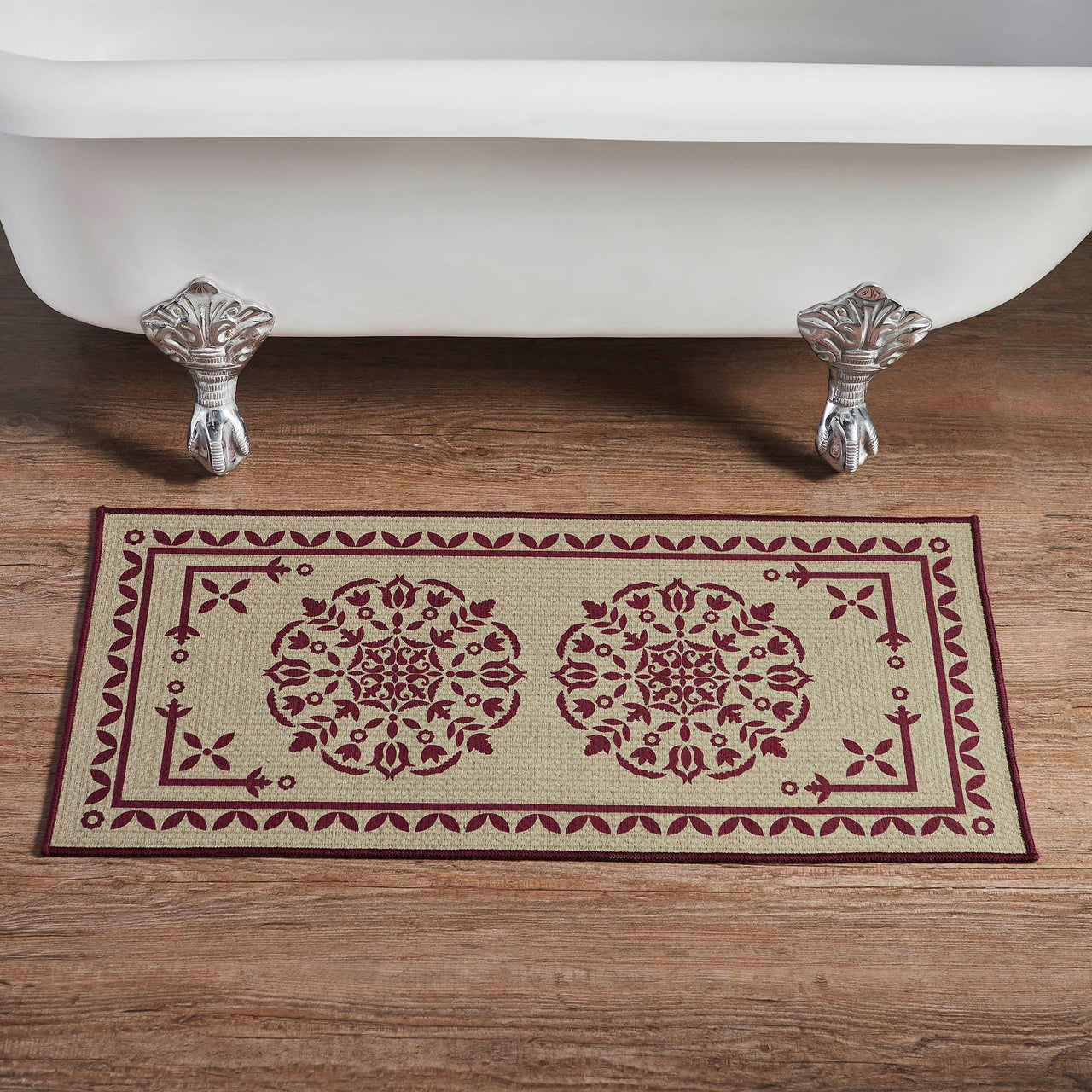 Custom House Burgundy Tan Jacquard Polyester Bathmat 17x36 - The Fox Decor