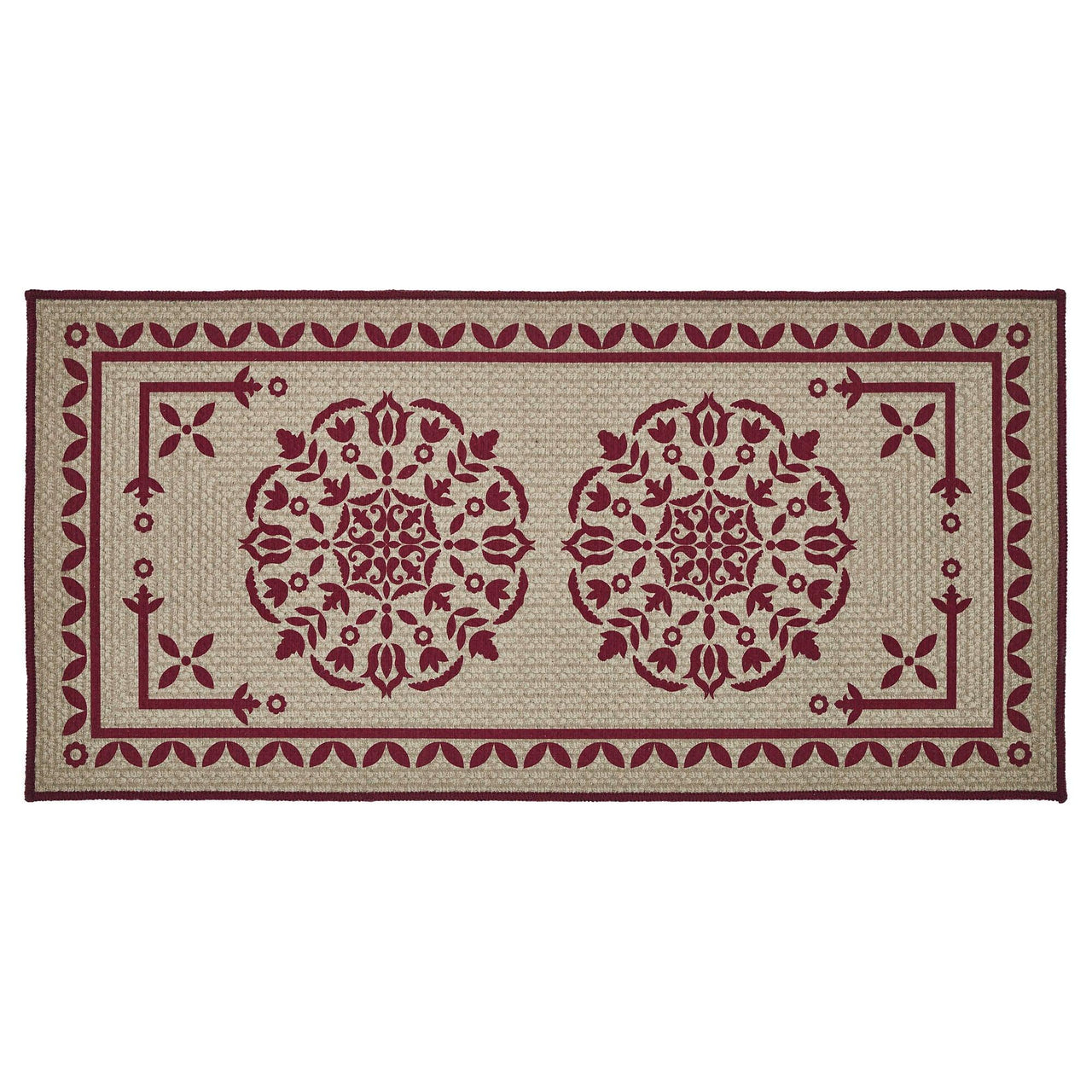 Custom House Burgundy Tan Jacquard Polyester Bathmat 17x36 - The Fox Decor
