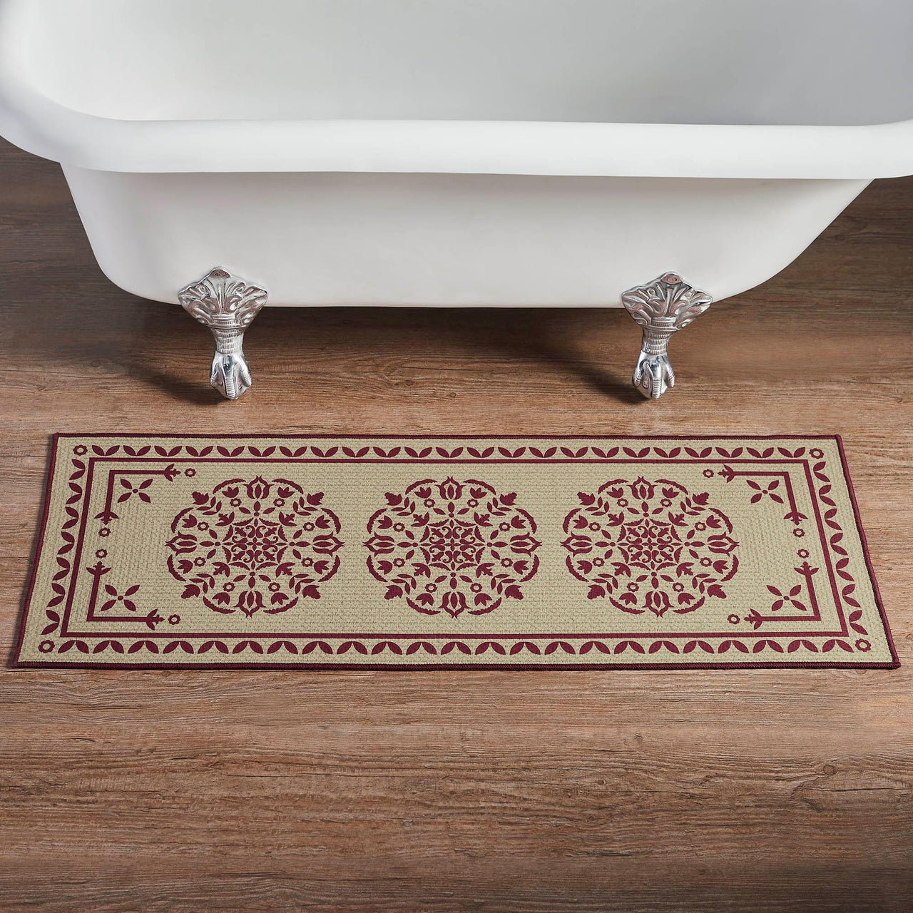 Custom House Burgundy Tan Jacquard Polyester Bathmat 17x48 - The Fox Decor