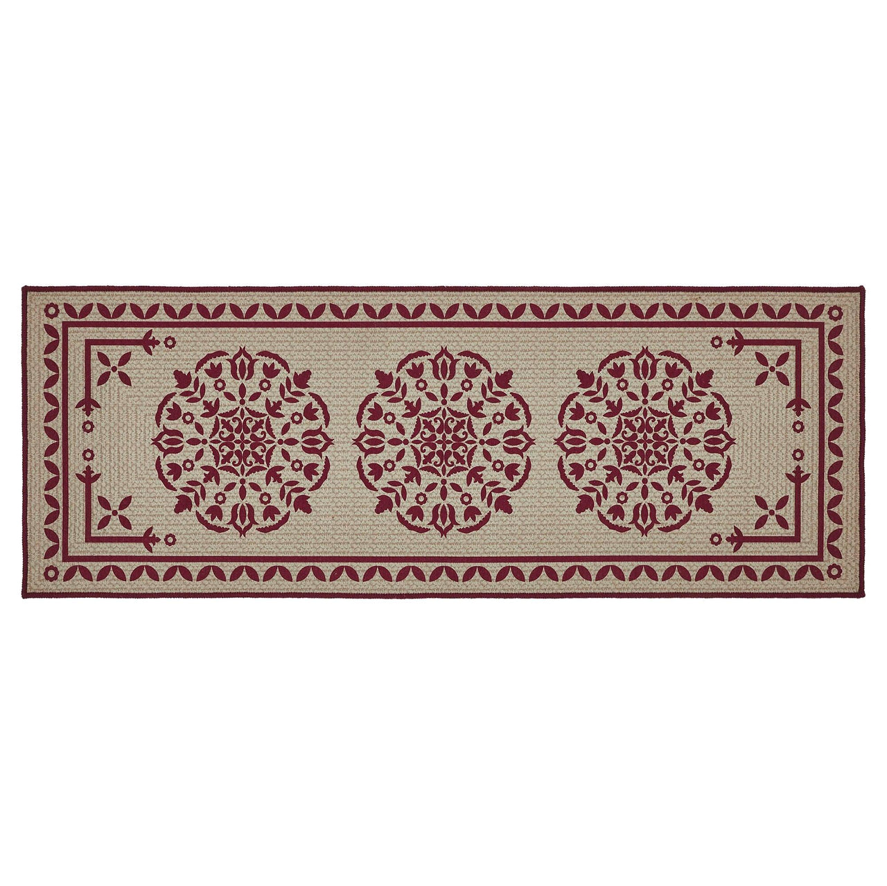 Custom House Burgundy Tan Jacquard Polyester Bathmat 17x48 - The Fox Decor