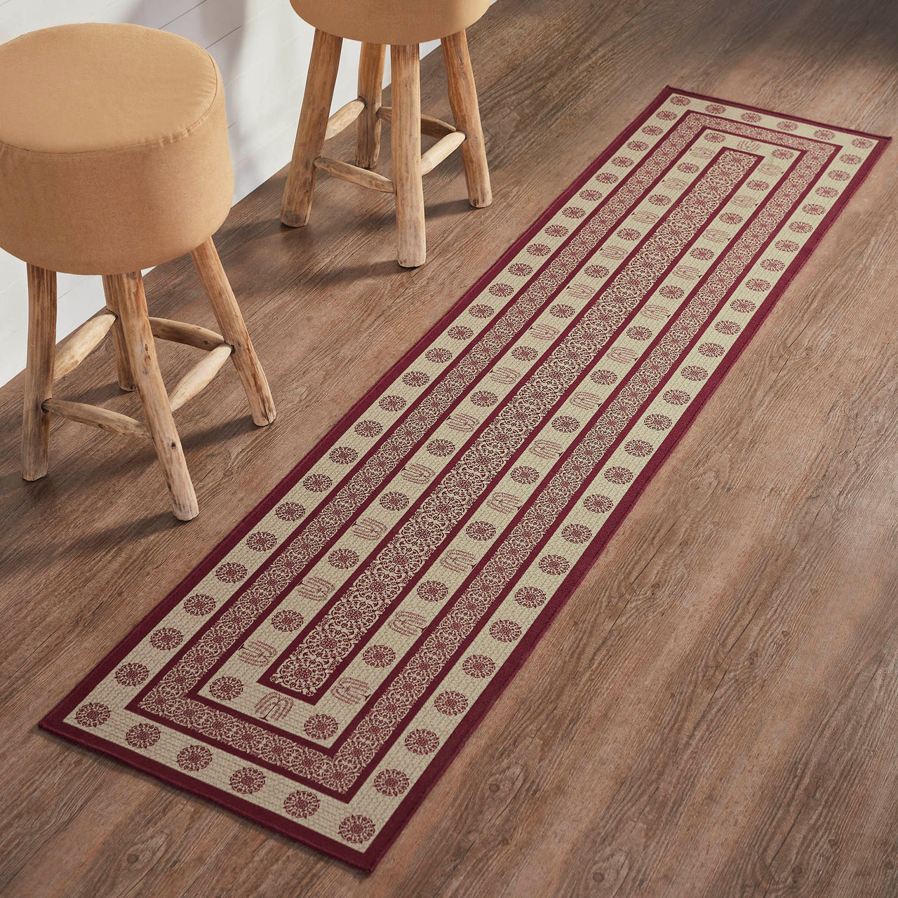 Custom House Burgundy Tan Jacquard Polyester Rug/Runner Rect 22x96" VHC Brands - The Fox Decor