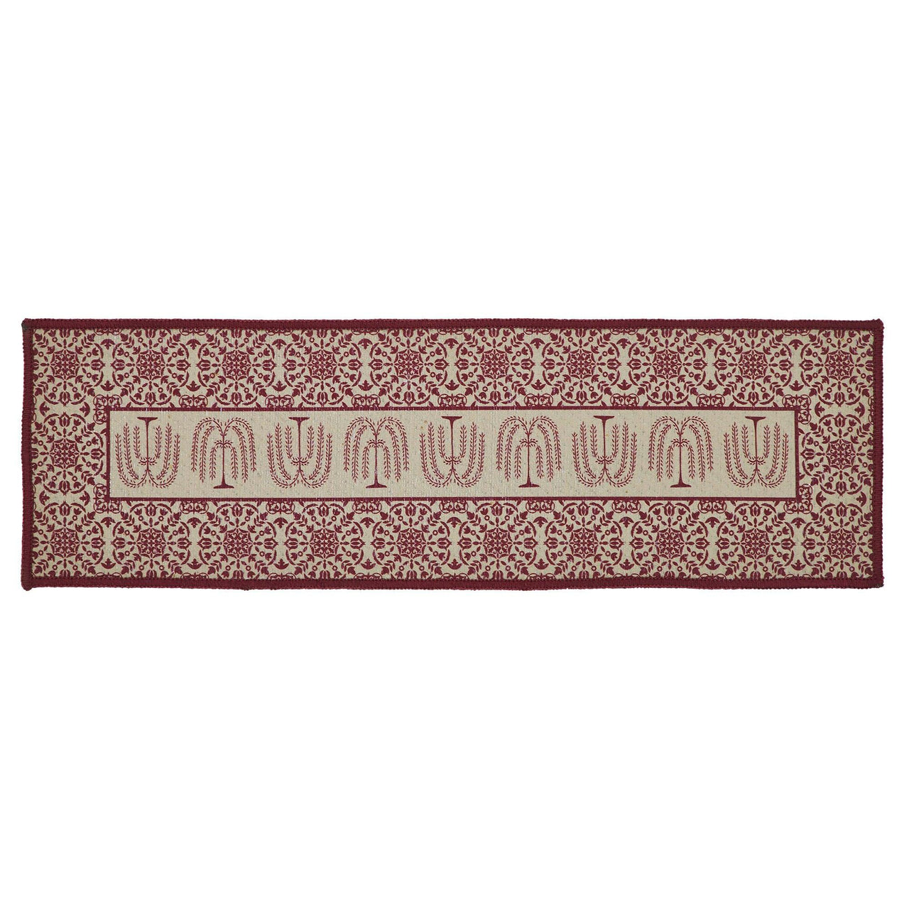 Custom House Burgundy Tan Jacquard Polyester Stair Tread Rect Latex 8.5x27 - The Fox Decor