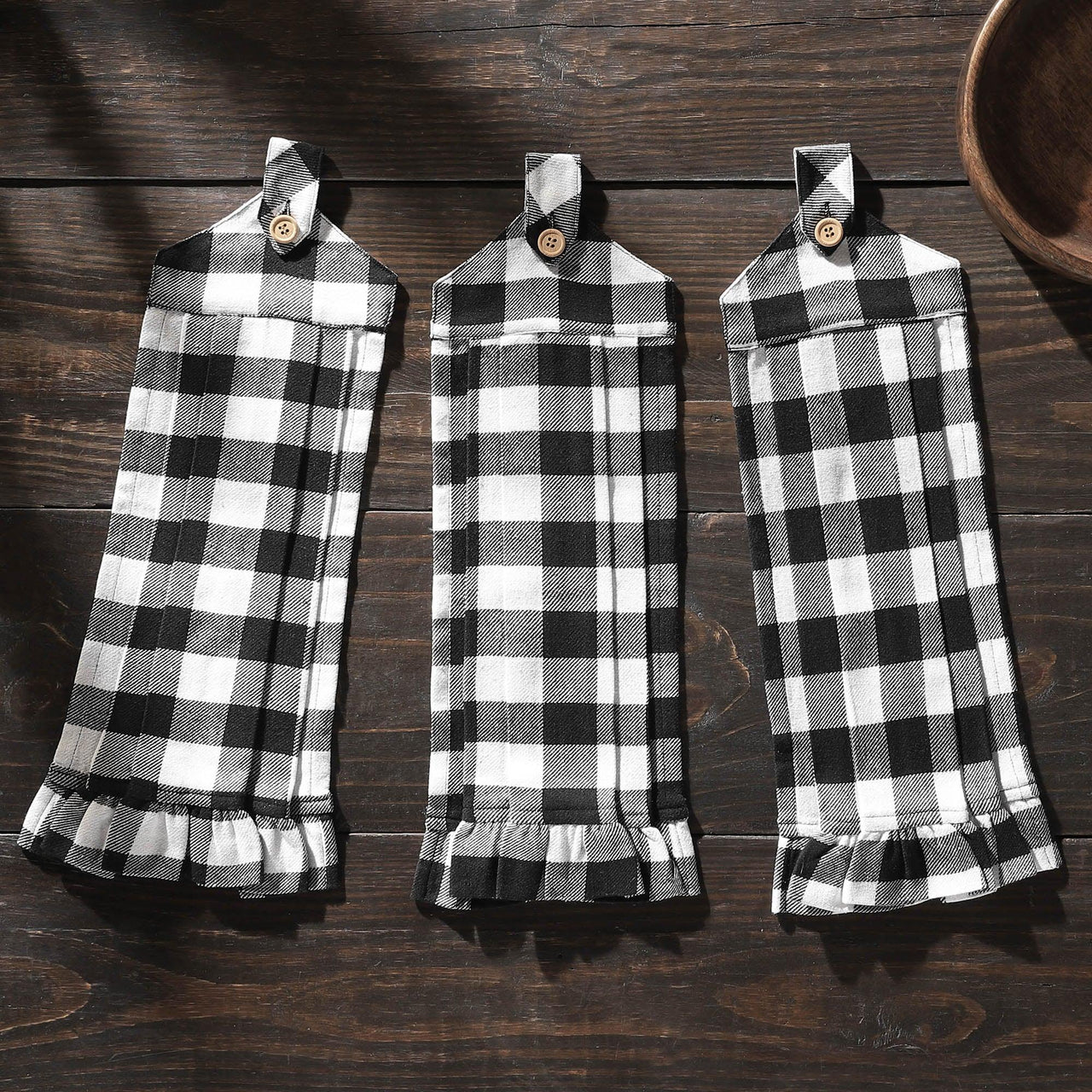Annie Buffalo Check Black Button Loop Tea Towel Set of 3 - The Fox Decor