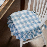 Annie Buffalo Check Blue Ruffled Chair Pad 16.5x18 - The Fox Decor