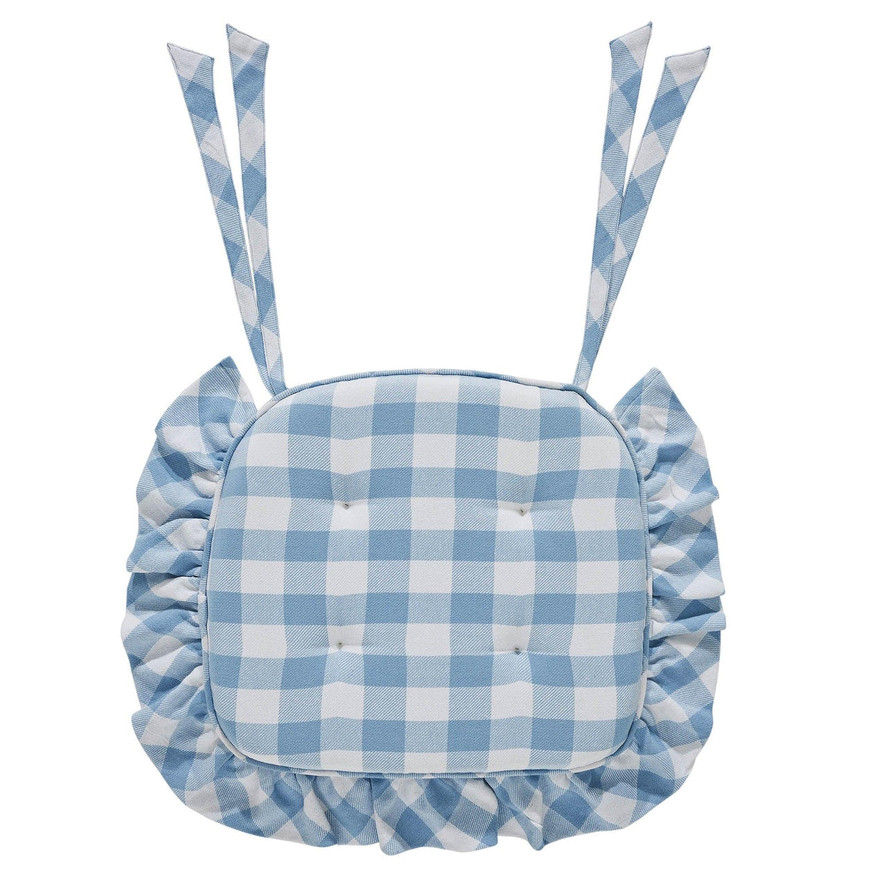 Annie Buffalo Check Blue Ruffled Chair Pad 16.5x18 - The Fox Decor