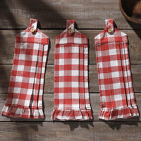 Thumbnail for Annie Buffalo Check Red Button Loop Tea Towel Set of 3 - The Fox Decor