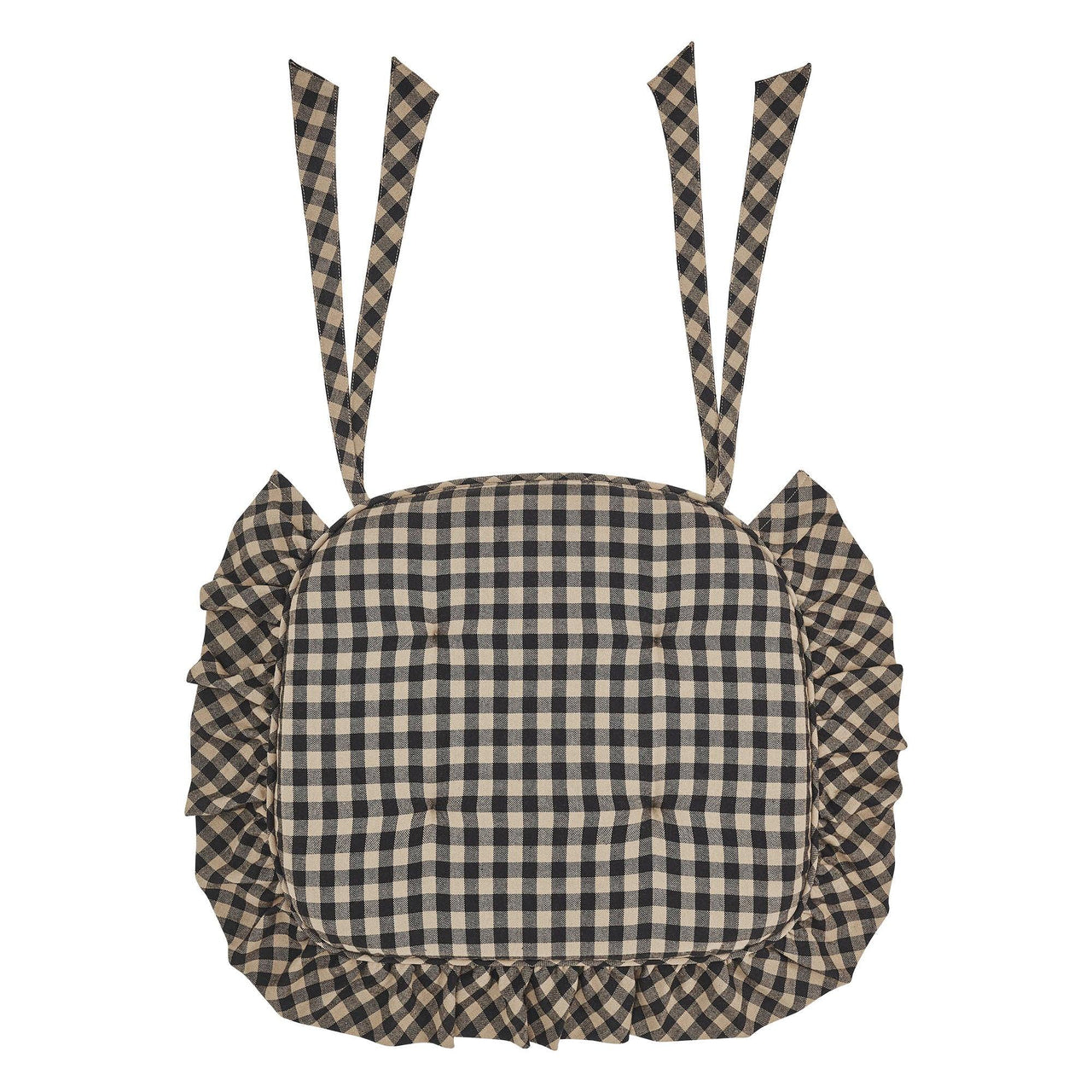 Black Check Ruffled Chair Pad 16.5x18 - The Fox Decor